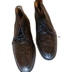 Mario compatelli Brown Ostrich Ankle Boots Leather Outsole High Top7.5M